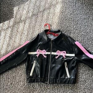 Black Leather Jacket with Pink Accents